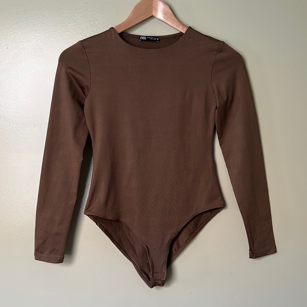 EUC Zara Dark Brown Long Sleeve Bodysuit Small